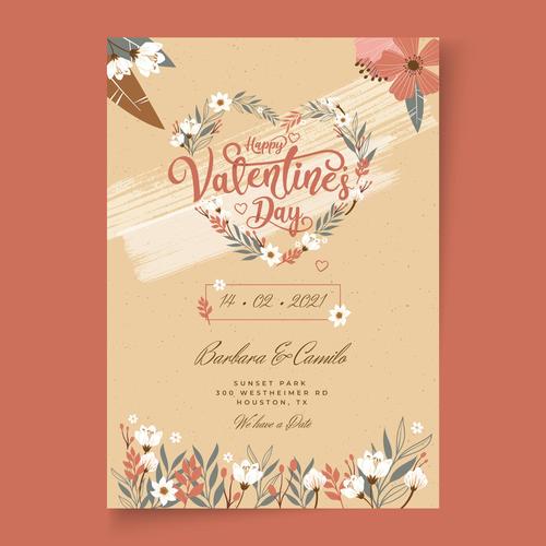 Floral heart-shaped Valentines Day postcard vector