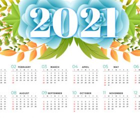 Floral style 2021 calendar template vector