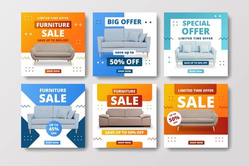 Furniture sale instagram post collection vector