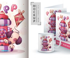 Gog and hydrant illustration and merchandising mockup print t-shirt vector