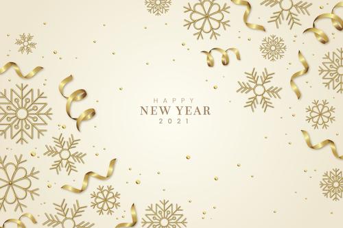 Golden snowflakes and confetti new year background vector