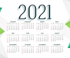 Green geometric design simple 2021 new year calendar vector