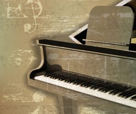 Green sound grunge background with grand piano vector