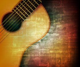 Grunge vintage background with acoustic guitar vector