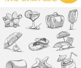 Hand drawn summer icons vector