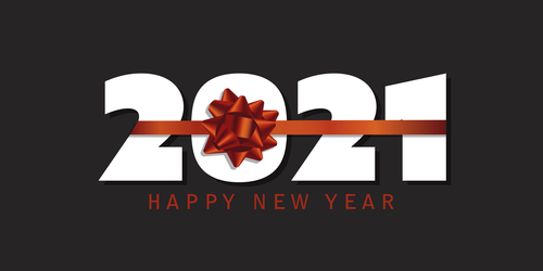 Happy new year banner with red ribbon design vector