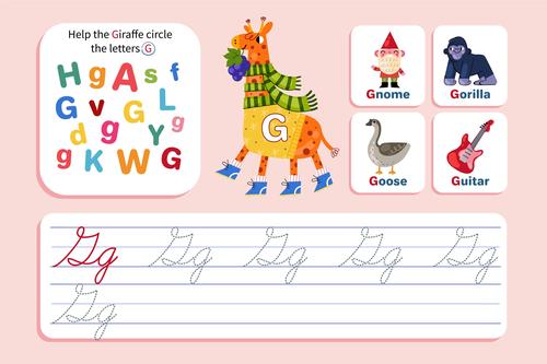 Help the giraffe circle the letters G vector