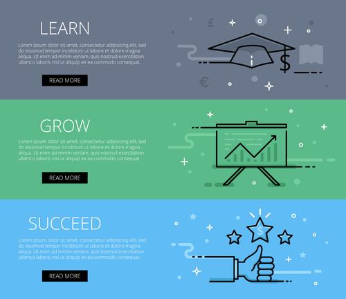 Learn Grow Succeed vector web banner set