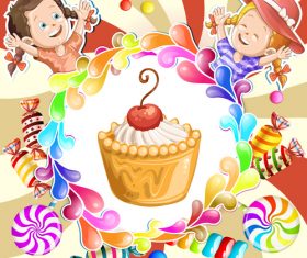 Little girl and cake cartoon illustration vector