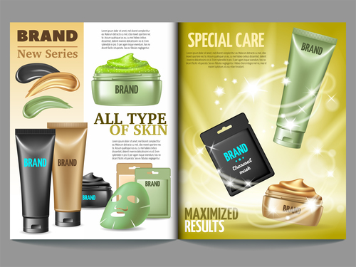 Magazine template cosmetics vector