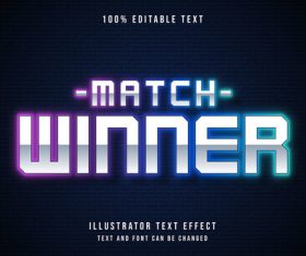 Match winner editable font effect text vector