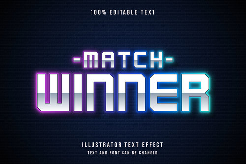 Match winner editable font effect text vector