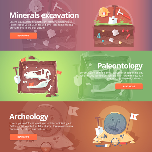 Minerals excavation set banner vector