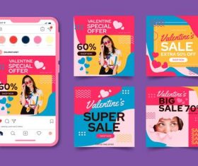 Mobile Valentines Day sales posts vector