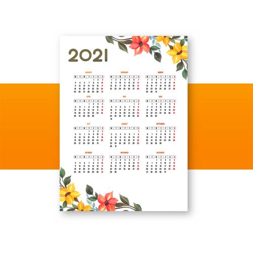 Modern 2021 calendar floral vector