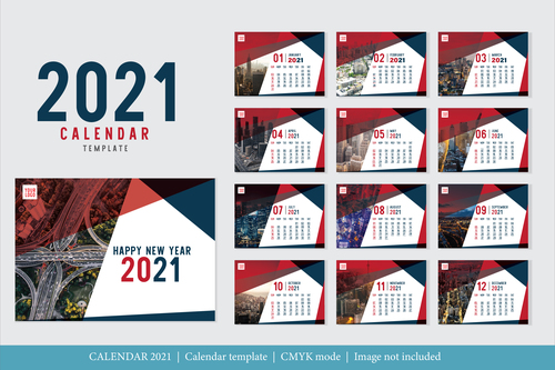 Modern design 2021 calendar template vector