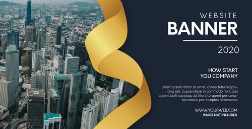 Modern website banner with realistic golden ribbon vector