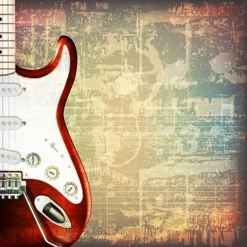 Music symbol retro background with electric guitar vector