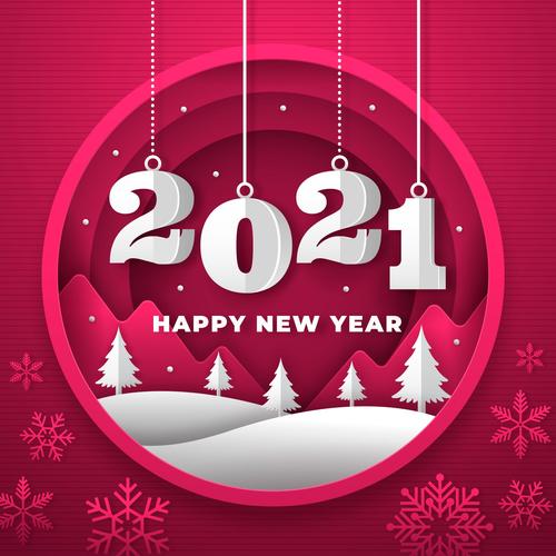 New year 2021 background paper style with trees vector