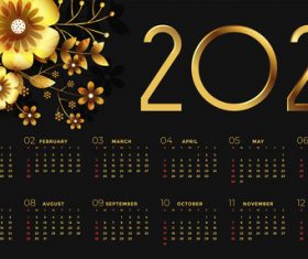 New year black golden calendar with flowers vector