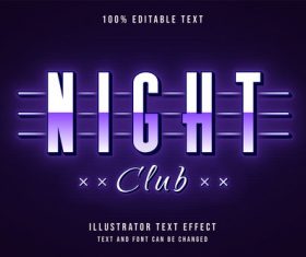 Night club editable font effect text vector