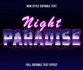 Night paradise text style effect vector
