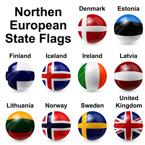 Northern european state flags vector