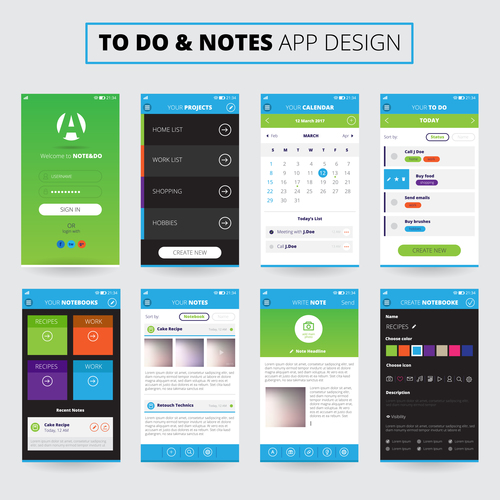 Notes mobile apps design vector