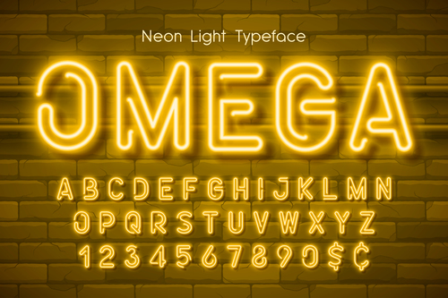 Omega and alphabet illustrator text style effect vector