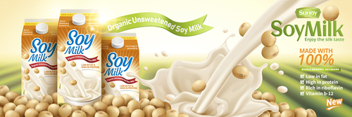 Organic soy milk advertising vector