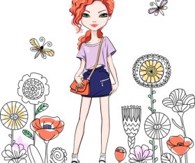 Outing girl cartoon vector