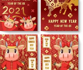 Ox year cartoon new year greeting card vector