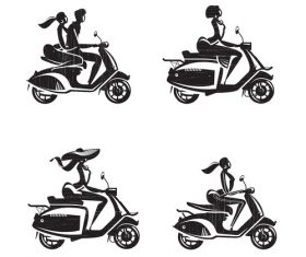 People silhouette vector riding scooter