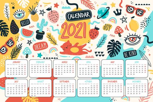Plant background 2021 new year calendar vector