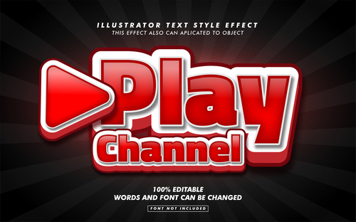 Play channel illustrator text style effect vector