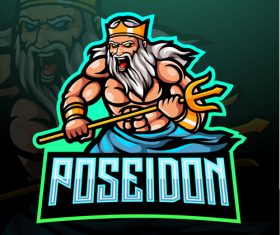 Poseidon game mascot design vector