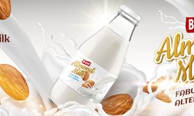 Premium almond milk advertising vector