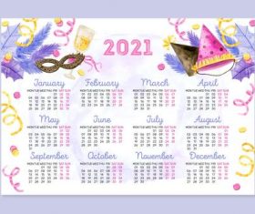 Pretty watercolor new year 2021 calendar vector