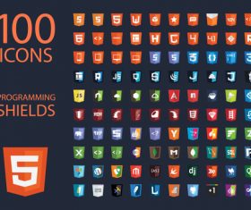 Programming shields icon set vector