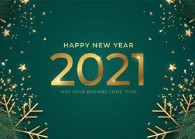 Realistic happy new year banner with green golden gifts vector