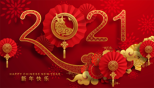 Red background 2021 new year greeting card vector