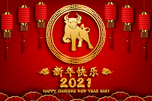 Red lantern background new year greeting card vector