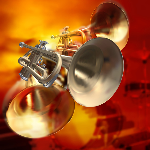 Red musical background with piano drums and trumpet vector