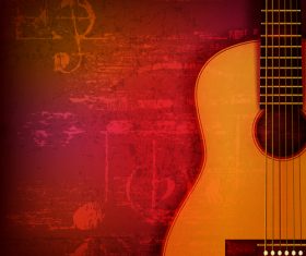 Red sound grunge background with acoustic guitar vector