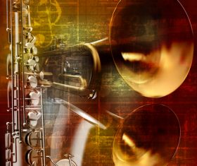 Retro sound background with trumpet and saxophone vector