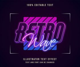 Retro wave editable font effect text vector