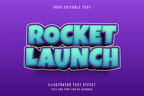 Rocket launch 3d editable text vector