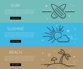 Sea vacation line vector web banners set