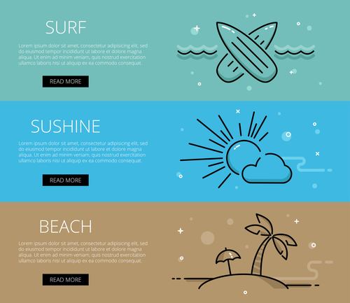 Sea vacation line vector web banners set