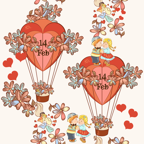 Seamless wallpaper pattern with hearts and air balloons vector